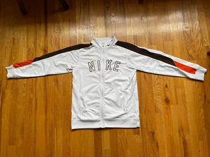 Nike Full Zip Track Soccer Warm Up Jacket Long Sleeve White/Brown VTG Boys XL - Picture 1 of 9