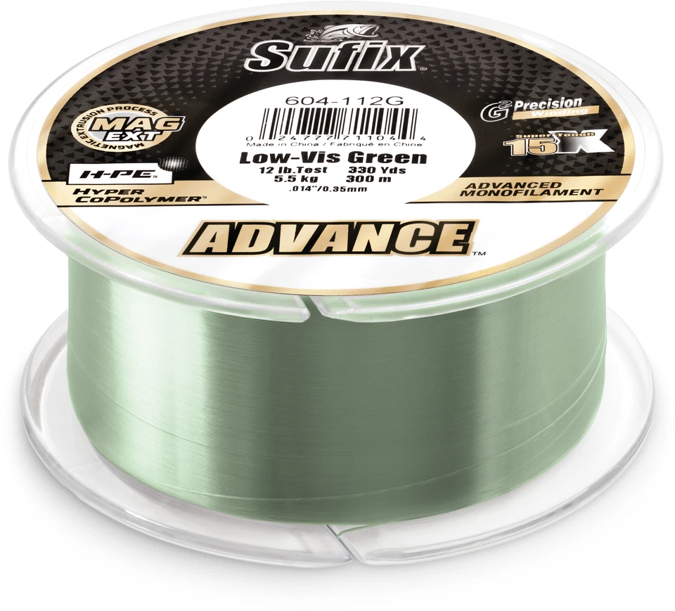 Línea de pesca Sufix Advance Lo-Vis monofilamento verde 250-330 yardas carretes Foto 1 de 1