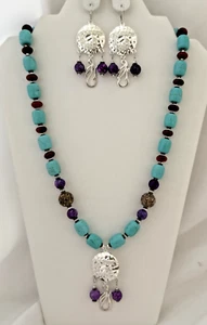 Silber ~ Magnesit Achat Karneol Jaspis Perlen 24" Halskette und 3" Ohrring Set - Bild 1 von 10