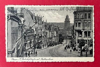 AK PLAUEN im Vogtland 1934 Blick in die Bahnhofstrasse Rathausturm   ( 135513 - Bild 1 von 2
