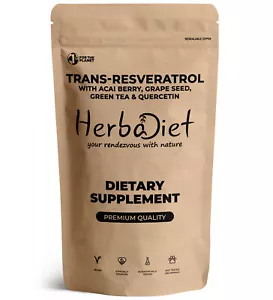 Resveratrol 97% Powder Antioxidant Cardiovascular with Acai Green Tea Quercetin - Picture 1 of 3