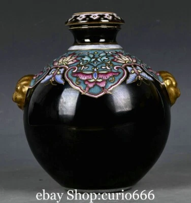 乾隆黑色釉 Famille 玫瑰瓷镀金花朵野兽头罐罐罐 — 第 1/4 张图片