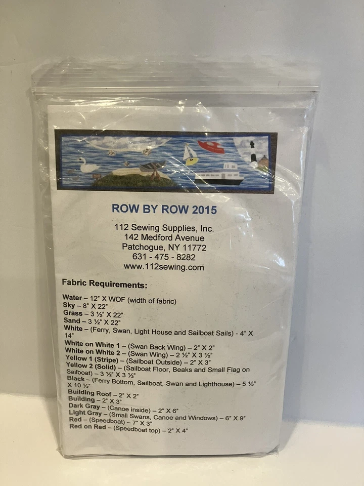 Row By Row Quilt Pattern Appliqué & Fabric Sailboat Lighthouse Swan 2015 - Image 1 of 1