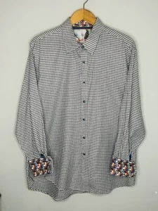 Robert Graham Houndstooth Button Up Contrast Cuffs Shirt 2XL Gray Classic Fit - Picture 1 of 6