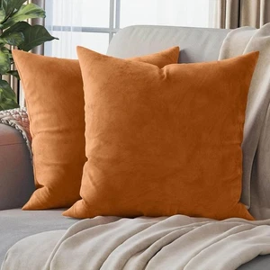2 PACK 18 x 18 PUMPKIN , BURNT ORANGE PREMIUM VELVET PILLOW COVERS NEW - Picture 1 of 8