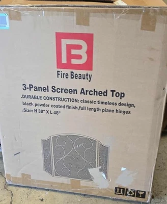 Pantalla de chimenea Fire Beauty 3 paneles hierro forjado metal 48"L x 30"H protector contra chispas Foto 1 de 3