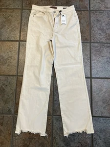 New-Sz 11/30 Judy Blue Los Angeles Straight Fit Khaki Jeans Cream High Waist 32” - Picture 1 of 11