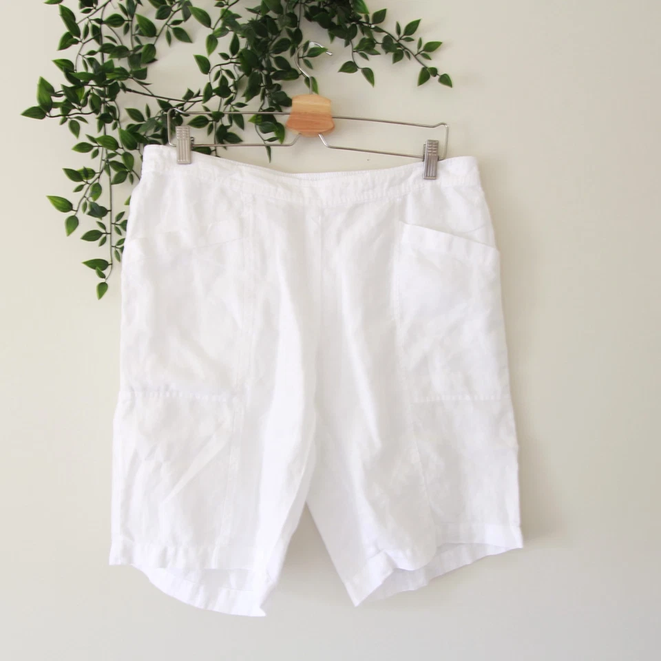 Pantalones Cortos Eileen Fisher Blanco Lino Orgánico Banda Trasera Elástica Talla Mediana Foto 1 de 4