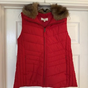  Talbots Red Removable Faux Fur Collar Down Puffer Vest Petite M NWT - Picture 1 of 8