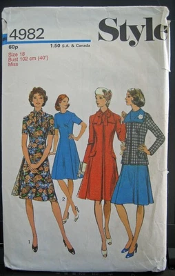 Vintage 1970s DRESS COAT & JACKET Sewing Pattern 40" Style #4982 - Image 1 of 2