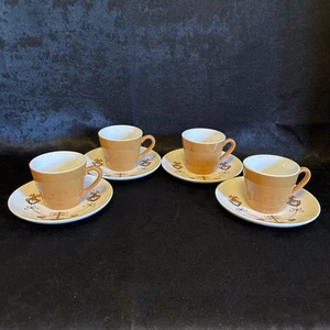 MCM Royal China USA Rare Set of four (4) Coffee Cups and Saucers Shalimar Orange - Picture 1 of 16