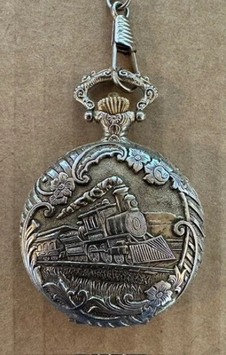 Карманные часы Remington с антимагнитным тиснением с завитками поезд локомотив доставка БЕСПЛАТНО ПО США - Изображение 1 из 4