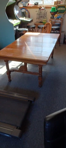 6 leg Oak Antique Dining Room Table 4   11" Leafs Cover