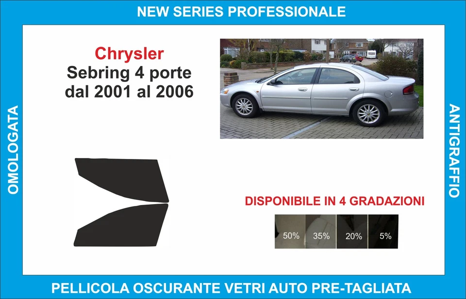 pellicole oscuranti vetri compatibili con chrysler sebring 4p dal 2001-06 ant - Imagen 1 de 1