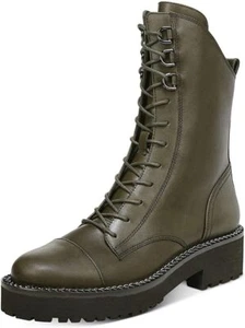 Sam Edelman Lenley Alpine Green Chunky Heel Combat Lace Up Mid-Calf Boots - Picture 1 of 4