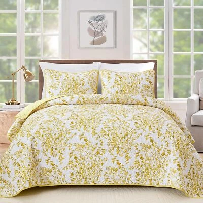Juego de edredón floral botánico de 3 piezas WONGS Queen/King cobertor de microfibra para todas las estaciones Foto 1 de 4