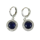 White Gold Finish Created Diamond And Sapphire Round Cut Dangle Drop Earrings