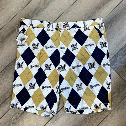 Loudmouth MLB Milwaukee Brewers Baseball Argyle Golf Shorts - Multicolor - Sz 44 Cover