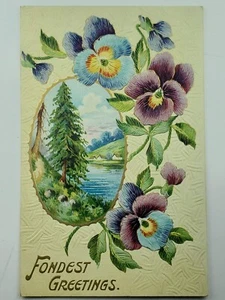 Postcard Pansy Gold Trim Lake Fondest Greetings Embossed Collins Sunlight Bakery - Picture 1 of 2