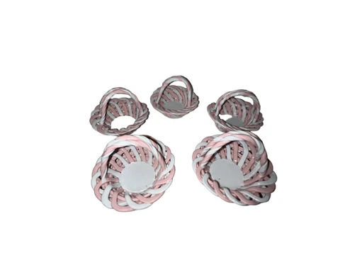Set of 5 Miniature Porcelain Woven Pink and White Baskets Cover