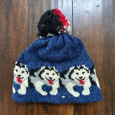VTG 90's LL Bean Husky Dog Beanie Wool Blend Knit Winter Pom Hat USA Made RARE - Image 1 of 4
