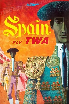 Póster de viaje estilo vintage torero España Fly TWA 1960 - 20x30 Foto 1 de 3