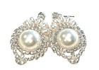 Joan Rivers Faux Pearl & Crystal PIERCED Earrings Earrings  1 1/2"  silver