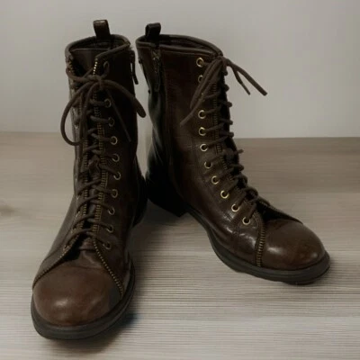 BCBGeneration женщин Eloise коричневый кожаный боя ботинки шнурует вверх молнии размер 7 М - Изображение 1 из 4