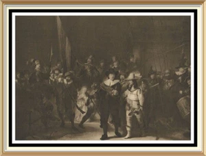 Original 120+ yr Old Antique Art Print by Rembrandt THE NIGHT WATCH Military - Picture 1 of 2