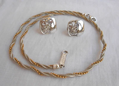 NAPIER COLLANA COLLIER COLORE ORO E ARGENTO ORECCHINI A CLIP - Immagine 1 di 4