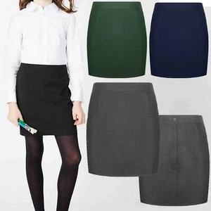 GIRLS KIDS PENCIL SKIRT PLAIN HIGH WAISTED SCHOOL UNIFORM DRESS SHORT DANCE WEAR - Picture 1 of 9