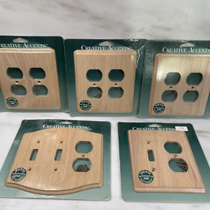Vtg 1990s Unfinished Oak Wood Light Switch Plate Covers 5pc Cabin Decor Outlets - Picture 1 of 12