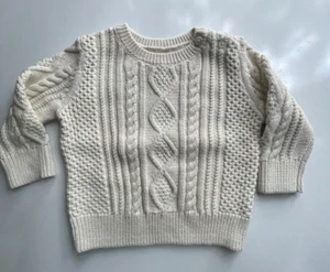 BABY GAP 6-12 Monate Pullover Pulli Zopfmuster Baumwollmischung Rundhals Langarm Natur - Bild 1 von 10