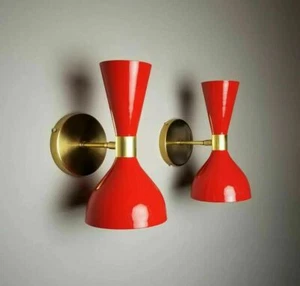 1950's Mid Century Brass Italian Diabolo Wall Sconce Light -Fixture 2 Bulb Pair - Picture 1 of 4
