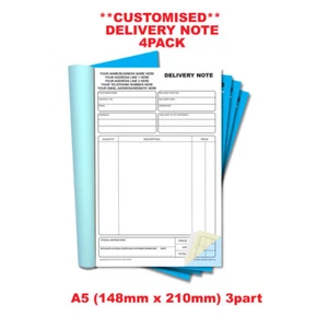**PERSONALISED** NCR Delivery Note Triplicate Book A5 4 PACK - Picture 1 of 5