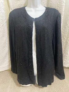 Laurence Kazar Beaded Black Jacket Size XXL EUC 2XL Silk Lined - Picture 1 of 5