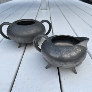 Vintage Queen City Silver Co. Pewter Footed Creamer Pitcher & Sugar Pitcher - Picture 1 of 19