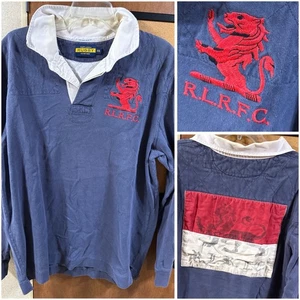 Ralph Lauren Rugby Shirt Men XL Fit Blue RLFC RL Big Back Flag, Distressed - Picture 1 of 16