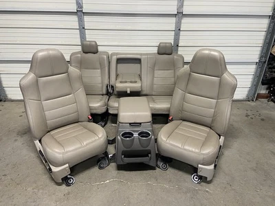 1999-2010 FORD F250 F350 F450 SUPER DUTY STONE GRAY LEATHER FRONT & REAR SEATS - Image 1 of 4