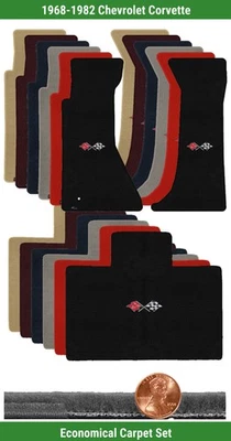 Conjunto de tapete personalizado Velourtex para Chevy Corvette 68-82 com logotipo (3 peças) #GAI - Imagem 1 de 4