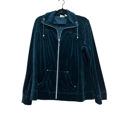 Zenergy Chico's Teal Blue Velvet Zip Up Jacket Women's Size 3 Lounge - Image 1 of 4