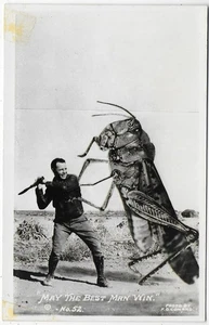 (8478) Antiguo exagerado Conrad RPPC - Hombre lucha enorme tolva de hierba con espada - Imagen 1 de 1