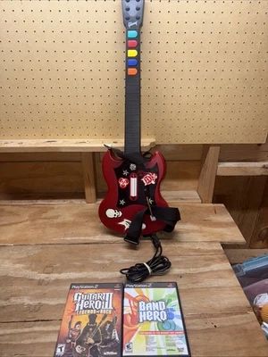 Guitar Hero Gibson PS2 PSLGH PlayStation 2 Wired Guitar Red Octane + 2 Games - Image 1 of 4