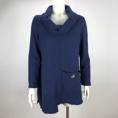 Soft Surroundings Oversized Asymmetrical Cowl Neck Thin Sweater Blue Size XS EUC - Image 1 of 4