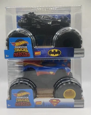 Hot Wheels Lot of 2 Monster Trucks Oversized Batman Batmobile Supermobile 1/24 - Image 1 of 4