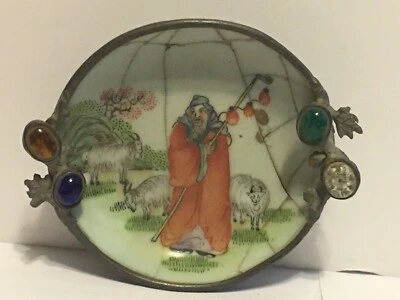 Plato de peltre de porcelana pequeño chino de colección o antiguo detalles de vidrio grietas Foto 1 de 4