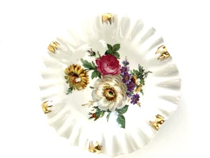 Vintage Mitterteich Bavaria Dish/ Ashtray Fluted Floral Porcelain Gold Trim 5½" - Picture 1 of 6