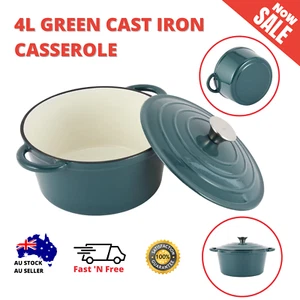 4L Green Cast Iron Casserole Round 24cm porcelain Enamel Pot Dutch Oven Pan - Picture 1 of 5
