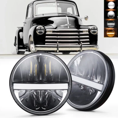 Pair 7"inch Round LED Headlights With DRL Turn Signal For Chevy Truck 1947-1957 - Image 1 of 4