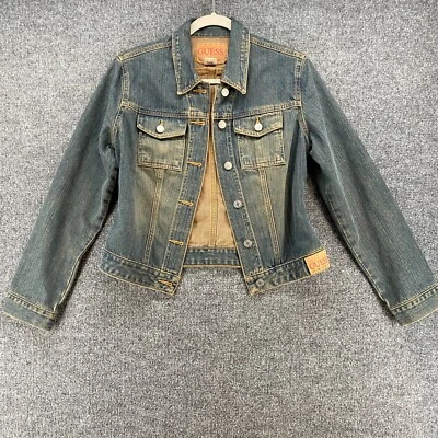 Vintage Guess Denim Jacket Women M Blue Wash Button Up 90s Y2K Biker Casual Boho - Image 1 of 4
